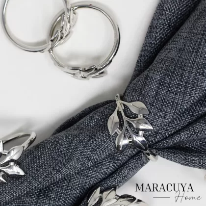 ANILLOS PARA SERVILLETA HOJAS PLATA