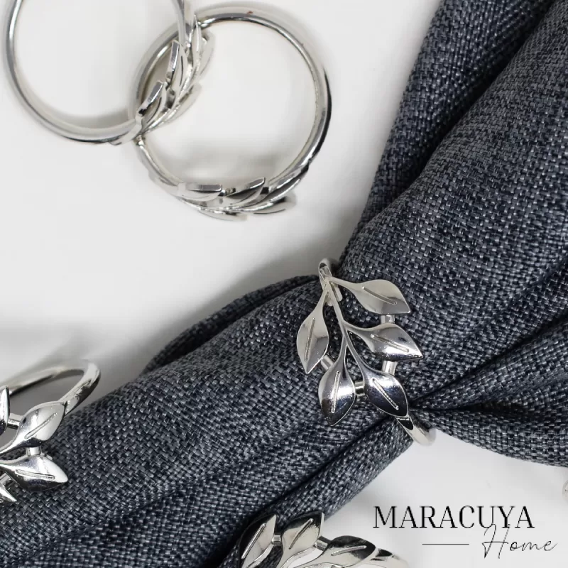 ANILLOS PARA SERVILLETA HOJAS PLATA